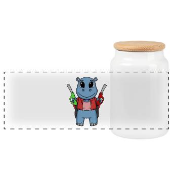 Gas station attendant hippo gas station - Panoramic Cookie Jar with Wooden Lid - white - Front