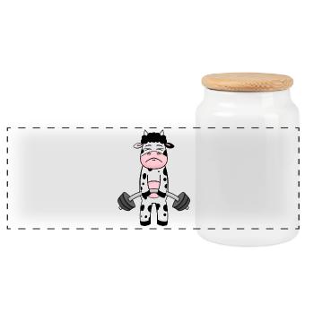 Cow Fitness Motivation Gym Cadeau - Boîte à biscuits avec couvercle en bois - blanc - Devant