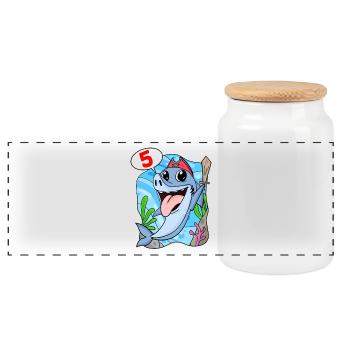5th Birthday Motif Shark Pirate - Five Years - Panoramic Cookie Jar with Wooden Lid - white - Front