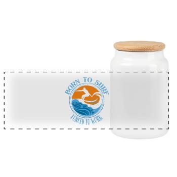 Born to surf forced to work - Surfing Lover Tee - Panorama Keksdose mit Holzdeckel - Weiß - Vorne