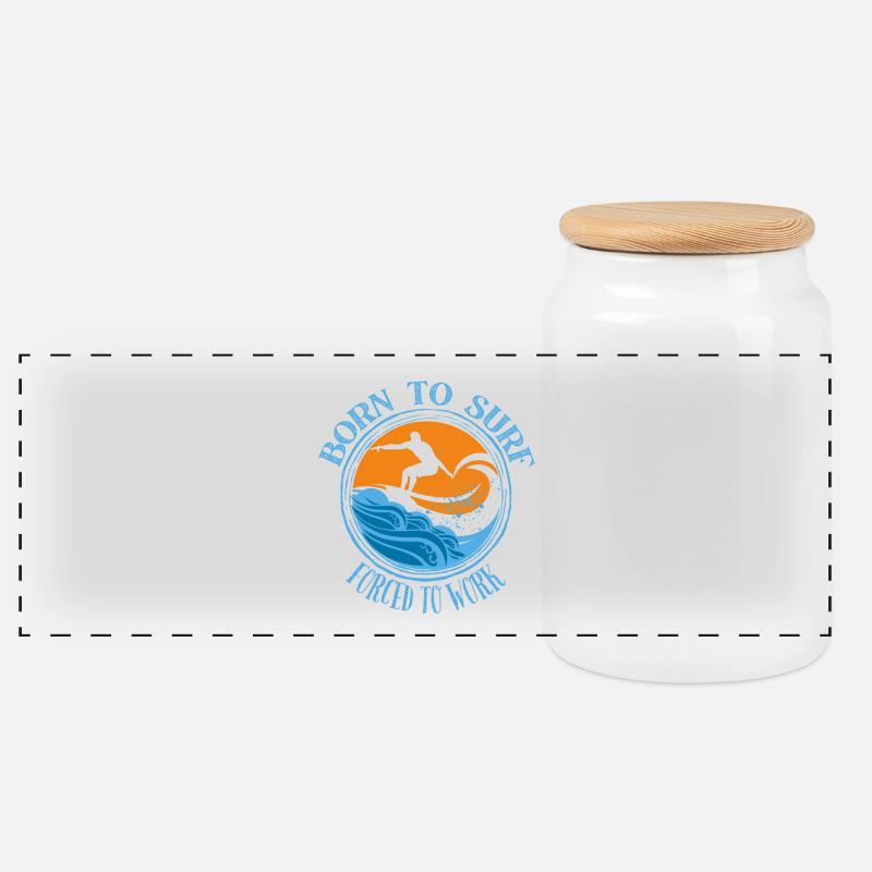 Né pour surfer, forcé de travailler - Surfing Lover Tee - Boîte à biscuits avec couvercle en bois - blanc
