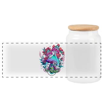 Florale Psychedelische Pilzkunst - Panorama Keksdose mit Holzdeckel - Weiß - Vorne