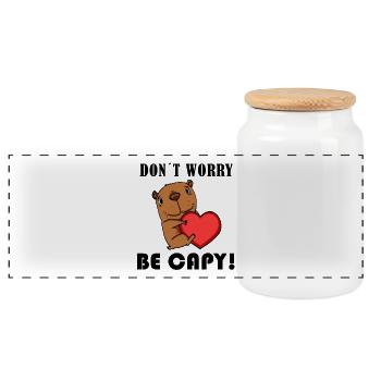 Capybara Capybara Gift - Panoramic Cookie Jar with Wooden Lid - white - Front