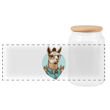 Nerdy llama with glasses and shirt - Panoramic Cookie Jar with Wooden Lid - white - Front
