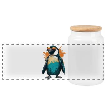 Cooler Pinguin mit Sonnenbrille und Jacke - Panorama Keksdose mit Holzdeckel - Weiß - Vorne