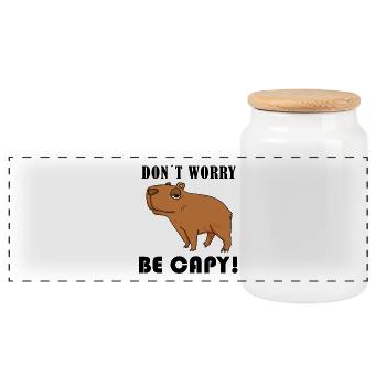 Capybara Capybara Gift - Panoramic Cookie Jar with Wooden Lid - white - Front