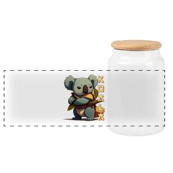 Samouraï Koala avec lettrage - Boîte à biscuits avec couvercle en bois - blanc - Devant