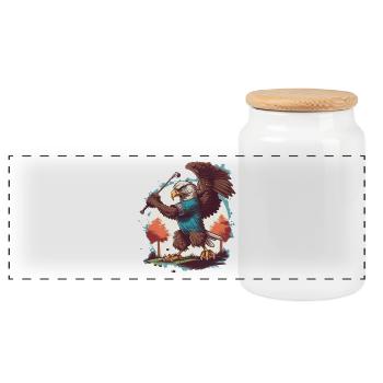 Eagle swings the golf club - Panoramic Cookie Jar with Wooden Lid - white - Front