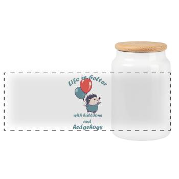Petit hérisson avec ballons et lettrage - Boîte à biscuits avec couvercle en bois - blanc - Devant