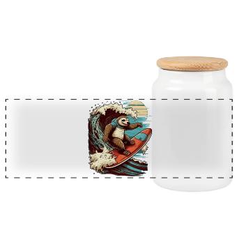 Cool sloth surfing in the moonlight - Panoramic Cookie Jar with Wooden Lid - white - Front