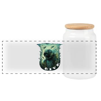 Underwater diver with lettering - Panoramic Cookie Jar with Wooden Lid - white - Front