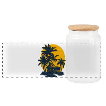 Cabin on the beach under palm trees - Panoramic Cookie Jar with Wooden Lid - white - Front