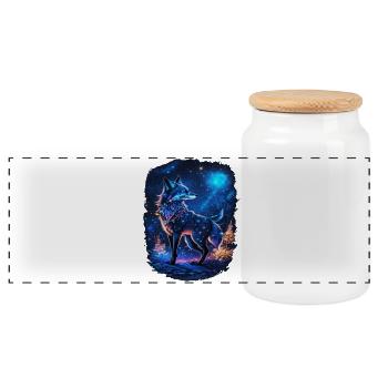 Fox in the Moonlight and Magic Forest Landscape - Panoramic Cookie Jar with Wooden Lid - white - Front