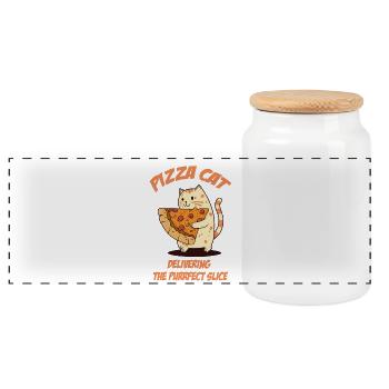 Le chat porte une tranche de pizza - Boîte à biscuits avec couvercle en bois - blanc - Devant