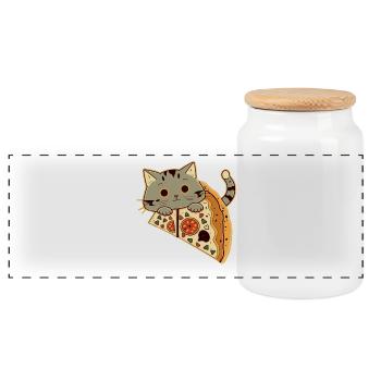 Pizza avec chat - Boîte à biscuits avec couvercle en bois - blanc - Devant