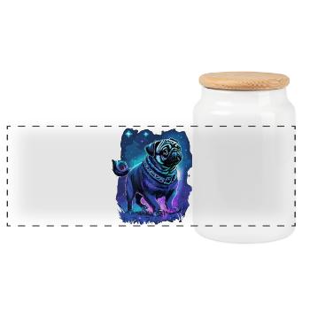 Mops Hund Mitternachtszauber - Panorama Keksdose mit Holzdeckel - Weiß - Vorne
