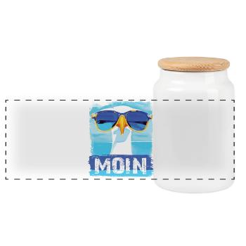 Moin Möwe - blue white Möwen Collection - Panorama Keksdose mit Holzdeckel - Weiß - Vorne