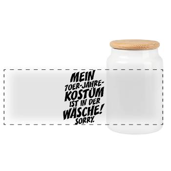 70er Jahre Kostüm Ist In Der Wäsche 70s Party 70er - Panorama Keksdose mit Holzdeckel - Weiß - Vorne