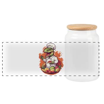 Dinosaur Chef - Panoramic Cookie Jar with Wooden Lid - white - Front