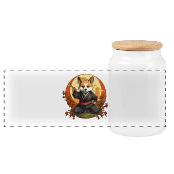 Ninja Corgi Chien avec Couteaux - Boîte à biscuits avec couvercle en bois - blanc - Devant