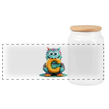 Bunter Monster mit Buchstabe C - Panorama Keksdose mit Holzdeckel - Weiß - Vorne
