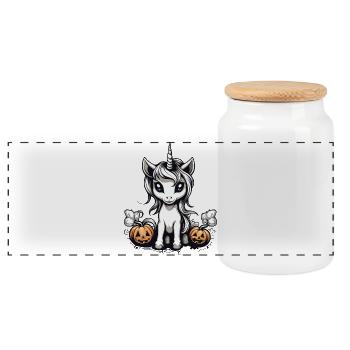 Halloween Einhorn Design - Panorama Keksdose mit Holzdeckel - Weiß - Vorne