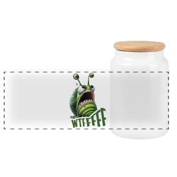 WTF Snail – Funny Cartoon Design - Panoramic Cookie Jar with Wooden Lid - white - Front
