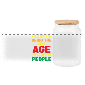Humorvolles Altersvergleich Grafik T-Shirt - Panorama Keksdose mit Holzdeckel - Weiß - Vorne