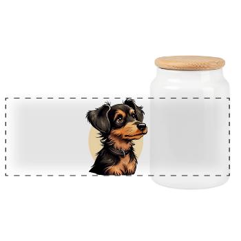 Cute dog design / Cheerful design - pet - Panoramic Cookie Jar with Wooden Lid - white - Front