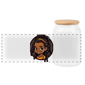 Vivid Child Portrait Illustration - Panoramic Cookie Jar with Wooden Lid - white - Front