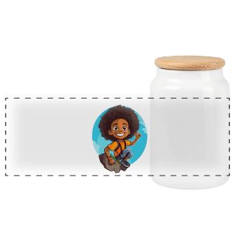 Abenteuerlustige Kinderillustration - Panorama Keksdose mit Holzdeckel - Weiß - Vorne