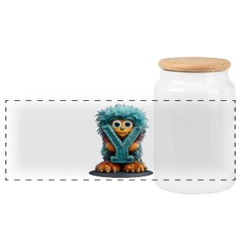 Monster und mit blauer Schrift - Panorama Keksdose mit Holzdeckel - Weiß - Vorne