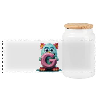 Pastel Monster with Enchanted G - Panoramic Cookie Jar with Wooden Lid - white - Front