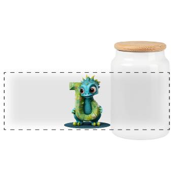 Blauer Drache mit Buchstabe J Alphabet - Panorama Keksdose mit Holzdeckel - Weiß - Vorne
