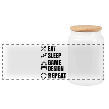Eat Sleep Game Development - Panoramic Cookie Jar with Wooden Lid - white - Front