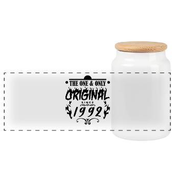 1992 - Year of construction 1992 - Year of construction 1992 - Panoramic Cookie Jar with Wooden Lid - white - Front