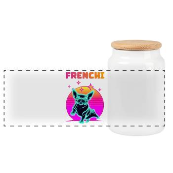 Synthwave Frenchie Bulldog Dog Lover Frenchie - Panorama Keksdose mit Holzdeckel - Weiß - Vorne