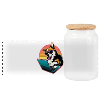 Corgi with Laptop Welsh Corgi Dog - Panoramic Cookie Jar with Wooden Lid - white - Front