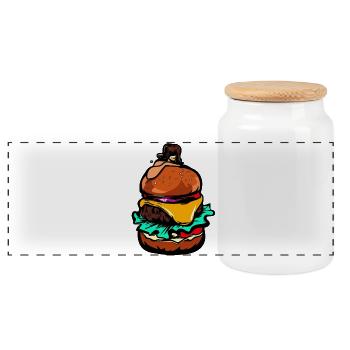 Burger Cheeseburger Lover Girl - Panoramic Cookie Jar with Wooden Lid - white - Front