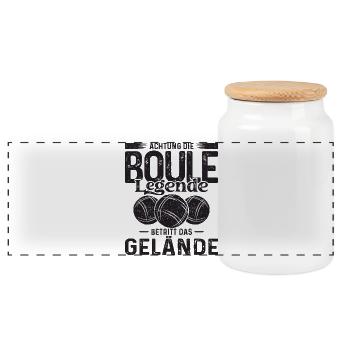Achtung die Boule Legende betritt das Gelände - Panorama Keksdose mit Holzdeckel - Weiß - Vorne