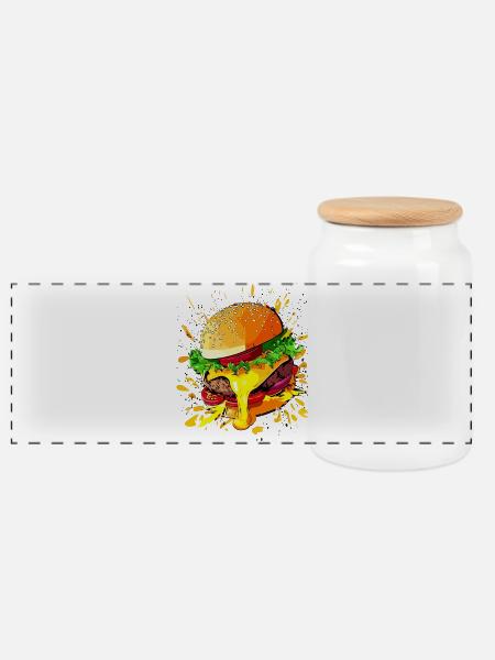 Extra Käse Burger Cheeseburger - Panorama Keksdose mit Holzdeckel - Weiß