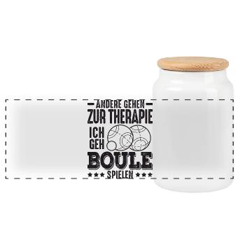 Andere gehen zur Therapie ich geh Boule Petanque - Panorama Keksdose mit Holzdeckel - Weiß - Vorne
