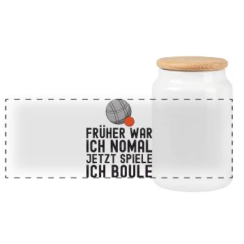 Früher war ich normal jetzt spiele ich Boule! - Panorama Keksdose mit Holzdeckel - Weiß - Vorne