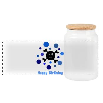 ANNIVERSARY. HAPPY BIRTHDAY. HAPPY BIRTHDAY - Panoramic Cookie Jar with Wooden Lid - white - Front