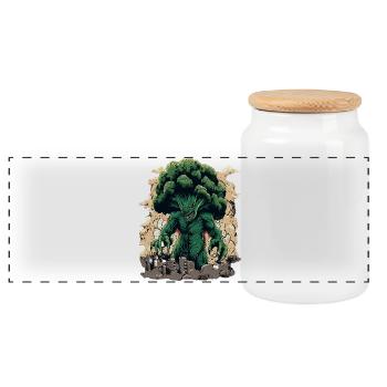 Giant Broccoli Monster Japan Kaiju Vegetables - Panoramic Cookie Jar with Wooden Lid - white - Front