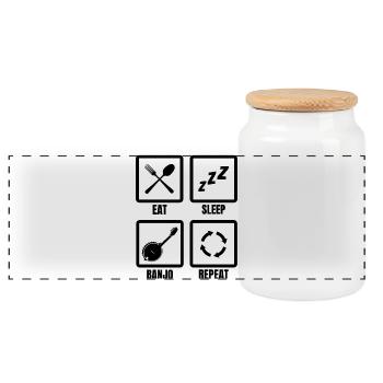 Banjo Player Schedule - Panoramic Cookie Jar with Wooden Lid - white - Front
