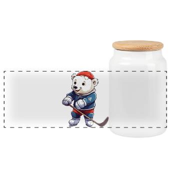 Joueur de hockey Polar Bear - Boîte à biscuits avec couvercle en bois - blanc - Devant
