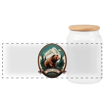 Forest dweller brown bear - Panoramic Cookie Jar with Wooden Lid - white - Front