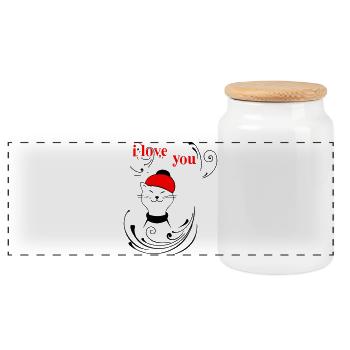 i love you - Panoramic Cookie Jar with Wooden Lid - white - Front