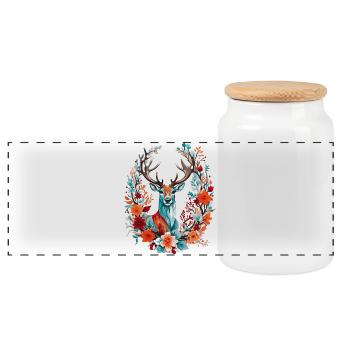 Hirsch mit Blumen - Panorama Keksdose mit Holzdeckel - Weiß - Vorne